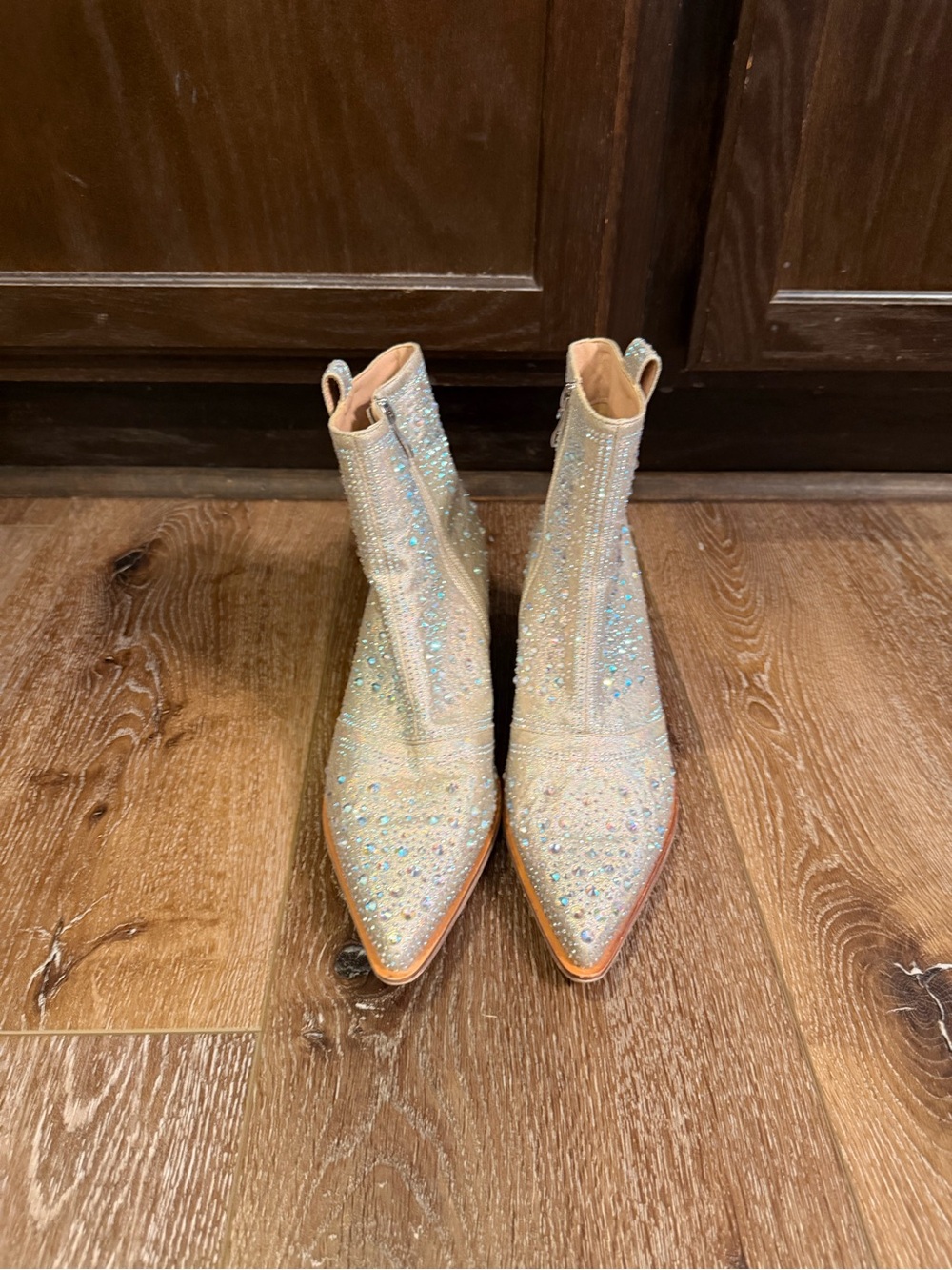 Crystal Embellished Pointed-Toe Women's Ankle Boots - Gold